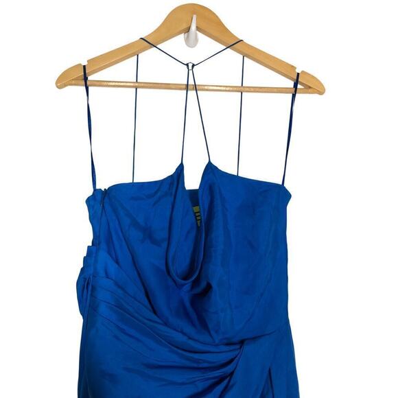 GAUGE81 Shiroi Dress 100% Silk Satin Sleeveless Cowl Neck Slip Maxi Gown Blue L - Picture 5 of 9